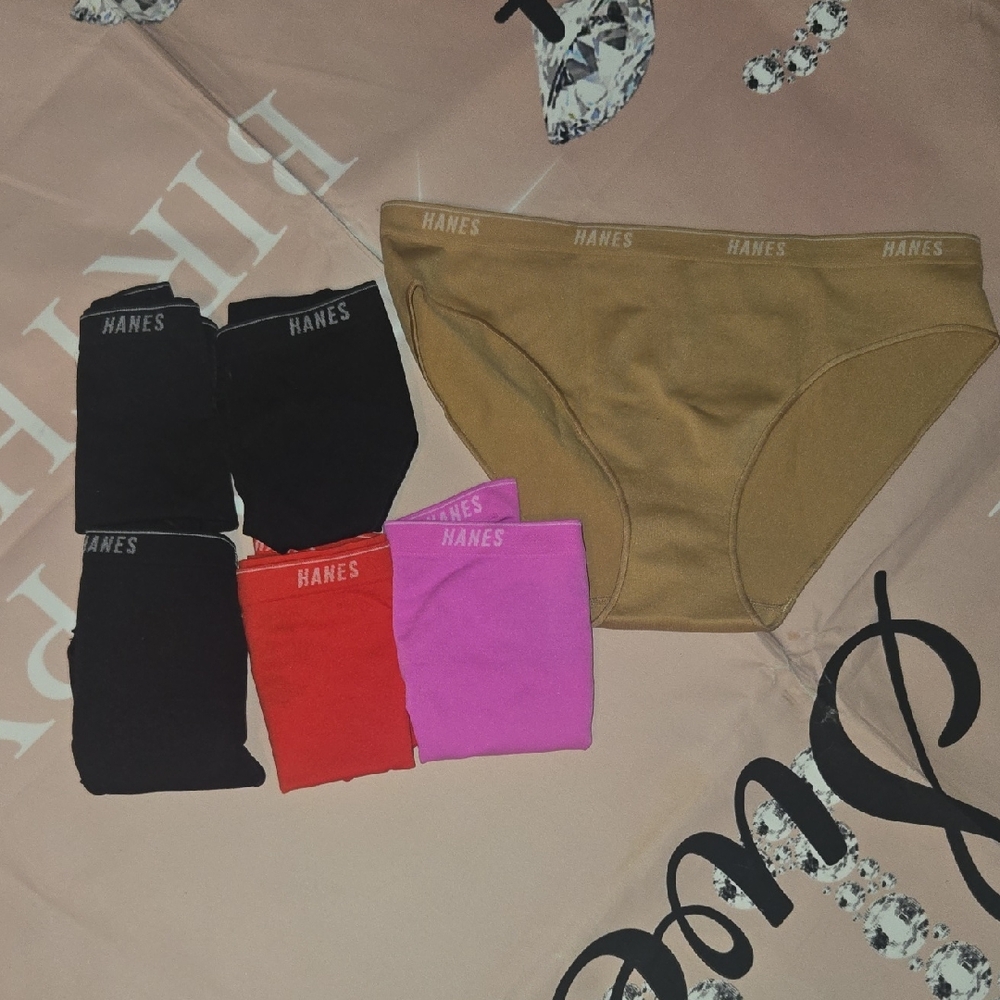 6 Medium Hanes Moves Women's Underwear Panties Set  Black, Red, Pink, Beige
